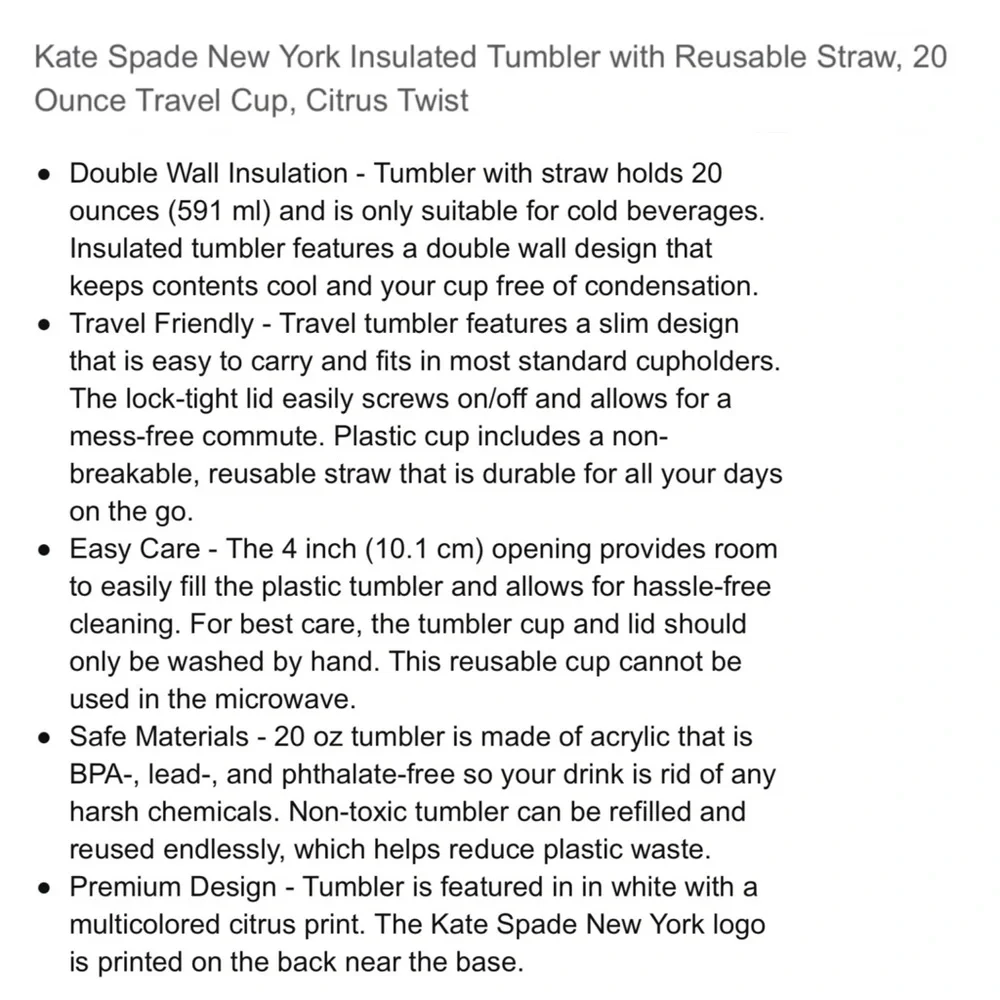 Kate Spade Insulted Tumbler, Citrus Twist